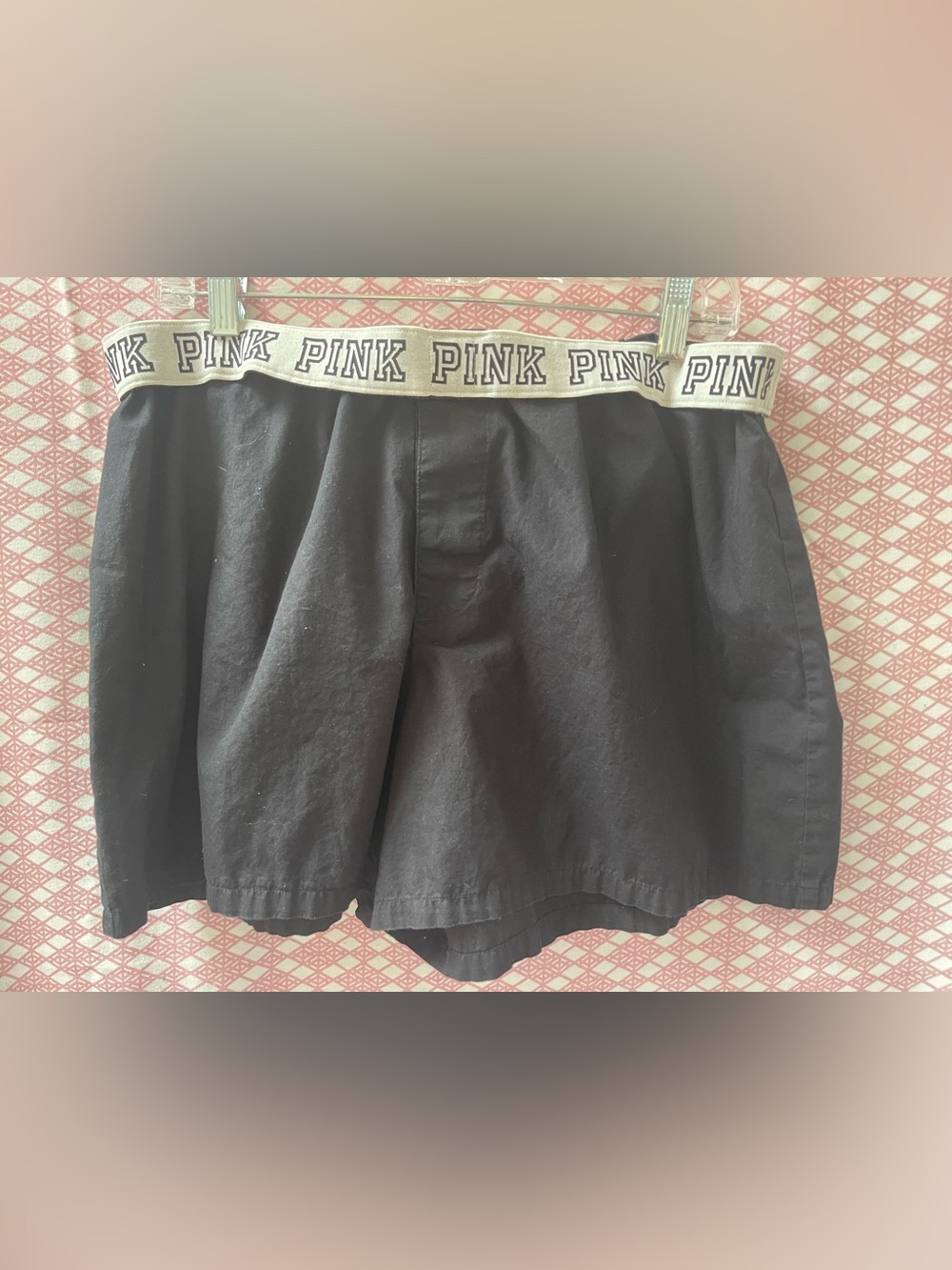 Victoria's Secret PINK Black Cotton Boxy Pajama Sleep Shorts Logo Waistband XL"